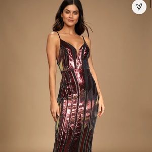 Lulu’s Rainbow and Burgundy Sequin Gown